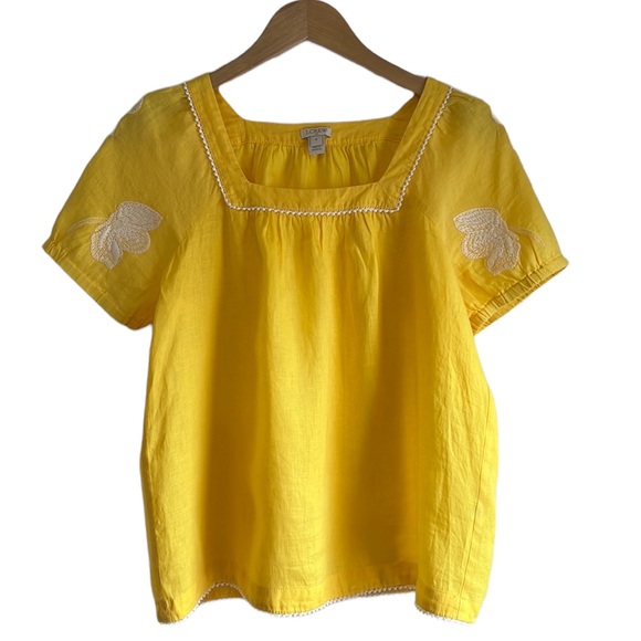 J. Crew Tops - 🌟HOST PICK🌟J. Crew Linen blouse with embroidered sleeves Size S, like new